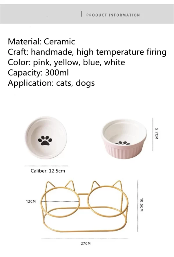 Comedero doble de cerámica para perros y gatos, cuenco elevado de cuello alto para beber, accesorios para platos de comida y agua - Image 6