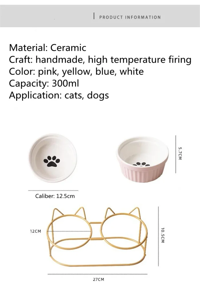 Comedero doble de cerámica para perros y gatos, cuenco elevado de cuello alto para beber, accesorios para platos de comida y agua