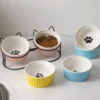 Comedero doble de cerámica para perros y gatos, cuenco elevado de cuello alto para beber, accesorios para platos de comida y agua