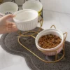 Comedero doble de cerámica para perros y gatos, cuenco elevado de cuello alto para beber, accesorios para platos de comida y agua