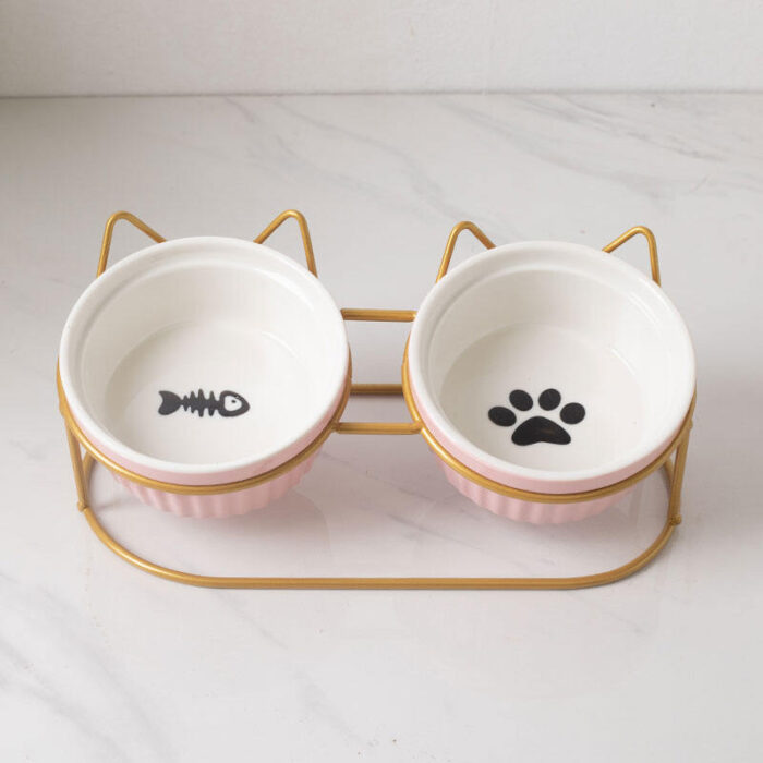 Comedero doble de cerámica para perros y gatos, cuenco elevado de cuello alto para beber, accesorios para platos de comida y agua