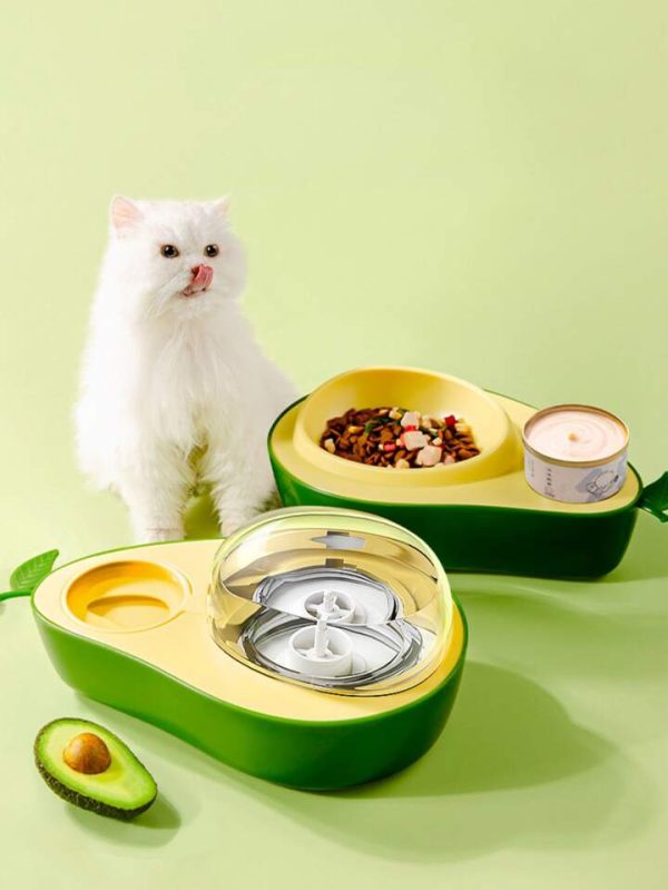 Alimentador para gatos con forma de aguacate, juego de dispensador automático de agua para gatos, comida lenta elevada, para perros y gatos pequeños y medianos, color verde