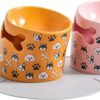 Cuenco de cerámica para comer gatos y perros, protección contra vuelco para vértebras cervicales, productos para mascotas, cuenco de boca oblicua-amarillo