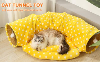 Túnel Cama Plegable para Gatos de Felpa – 2 en 1