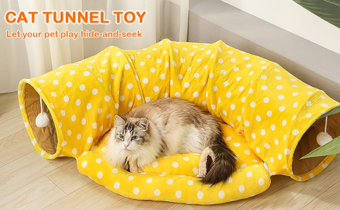 tunel felpa gatos cama peru Túnel Cama Plegable para Gatos de Felpa – 2 en 1
