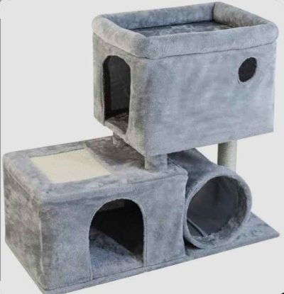 Rascador para Gatos Gris 2 Niveles con Túnel