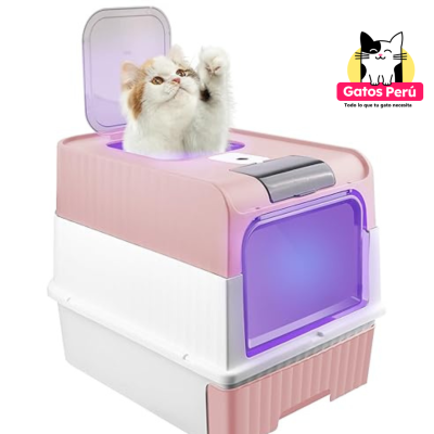 Arenero Cerrado Rosado con Luz UV Esterilizante | 45x36x36 cm