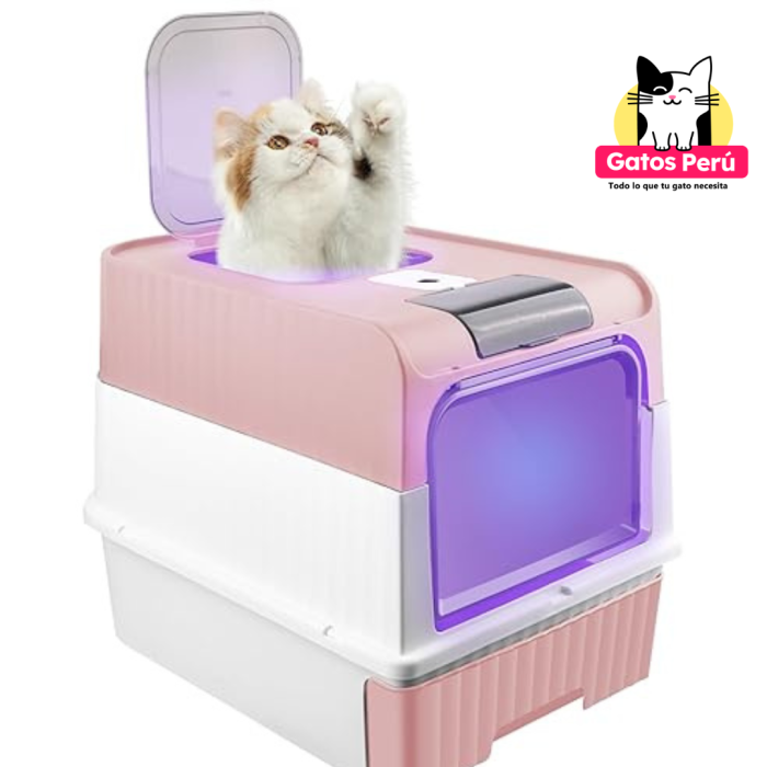 Arenero Cerrado Rosado con Luz UV Esterilizante | 45x36x36 cm