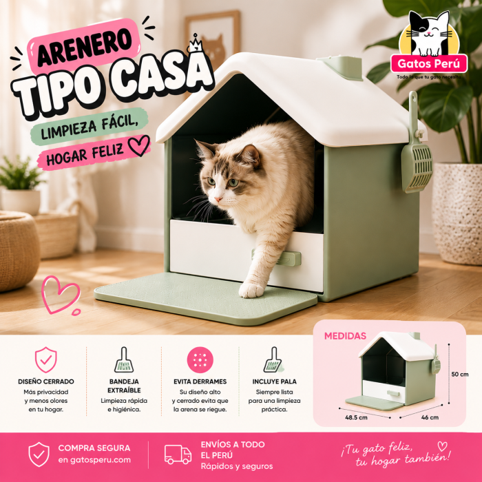 Arenero Tipo Casa con Bandeja Extraíble
