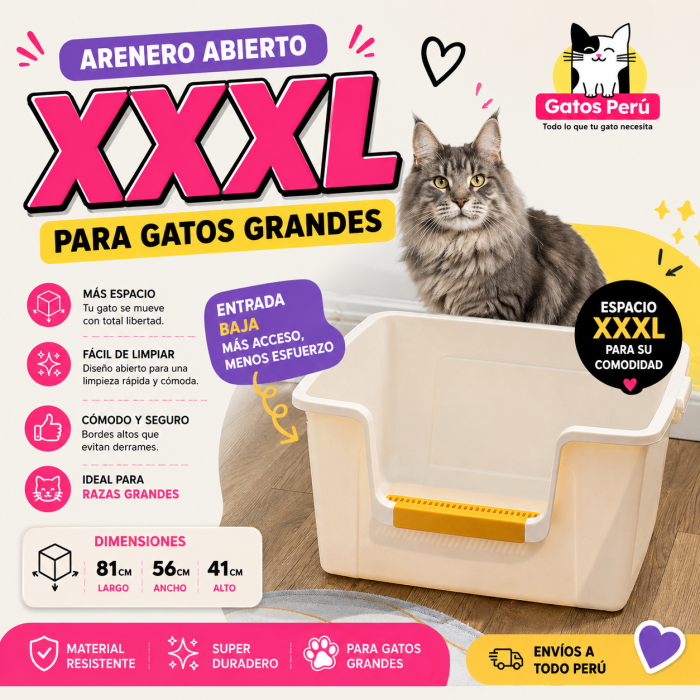 Arenero abierto XXXL para gatos grandes