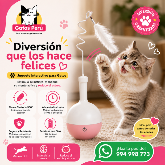 Juguete Interactivo para Gatos con Pluma, Luces y Dispensador