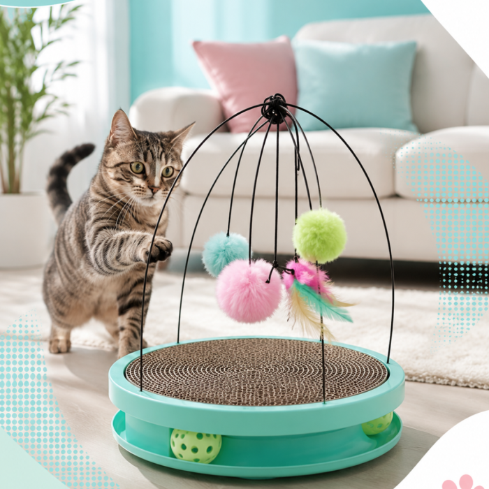 Juguete Interactivo para Gatos con Rascador y Plumas