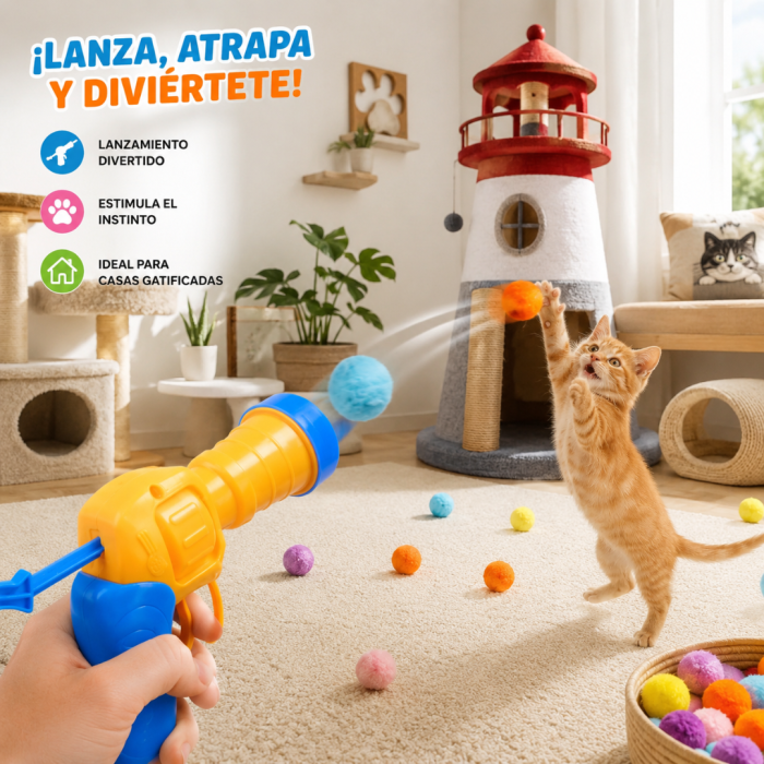 Pistola para Gatos Lanza Pelotas de Peluche