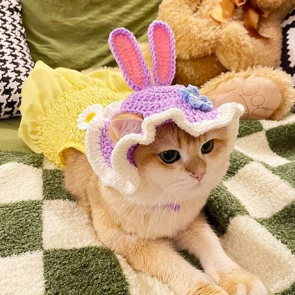 Gorro de conejo tejido para gato