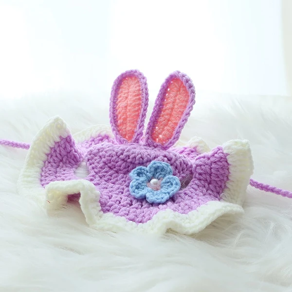 Gorro de conejo tejido para gato