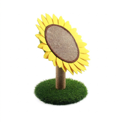 Rascador vertical para gatos con forma de girasol y tronco de cuerda trenzada para afilar uñas. Rascador Girasol para gatos